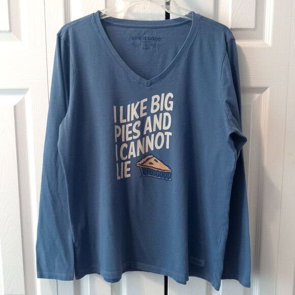 LIFE IS GOOD Size Large Crusher Tee V-Neck Womens Big Pies - Picture 1 of 4